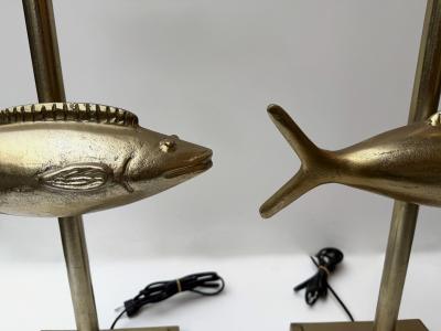 Pair of Fish Lamps Gilt Metal France 1990s