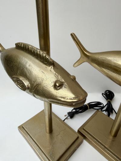 Pair of Fish Lamps Gilt Metal France 1990s