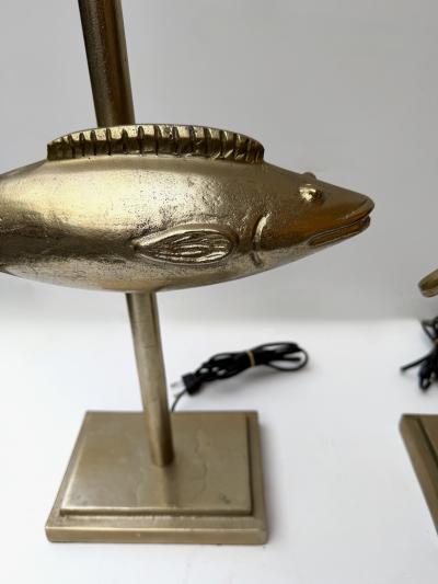 Pair of Fish Lamps Gilt Metal France 1990s