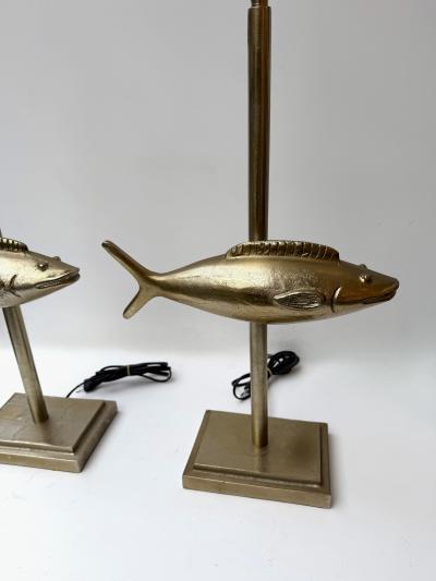 Pair of Fish Lamps Gilt Metal France 1990s
