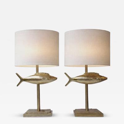 Pair of Fish Lamps Gilt Metal France 1990s