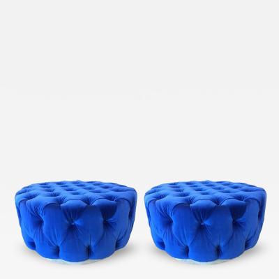 Pair of Flavor Custom Originals Modern Blue Tufted Ottomans