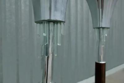 Pair of Floor Lamps in Hardwood Crystal Metal Unknown 1940s