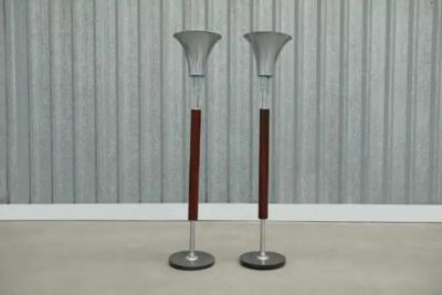 Pair of Floor Lamps in Hardwood Crystal Metal Unknown 1940s