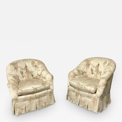 Pair of Floral Swivel Chairs Milo Baughman Scalamandr Lounge Chairs