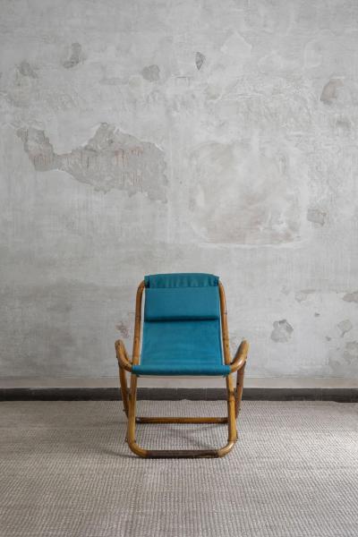 Pair of Foldable Reclining Armchairs In Curved Bamboo Italy 1970s