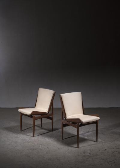 Pair of Folded Plywood and Leather Italian Side Chairs 1950s