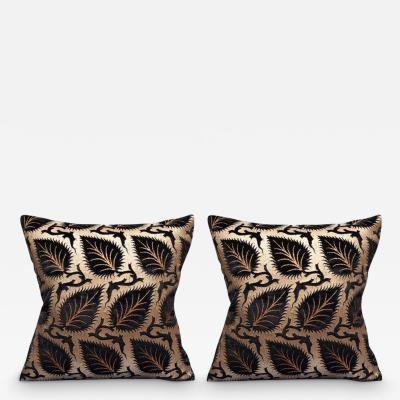 Pair of Fortuny Black and Gold Silk Velvet Pillows