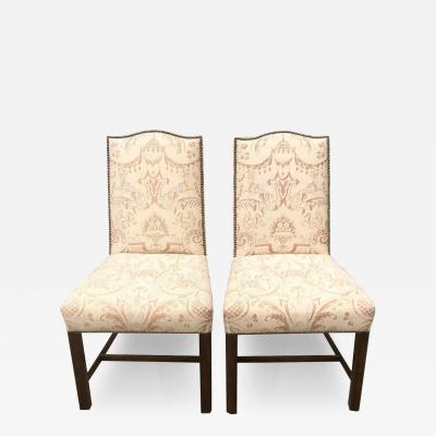 Pair of Fortuny Upholstered Antique Chinese Chippendale Designer Chairs