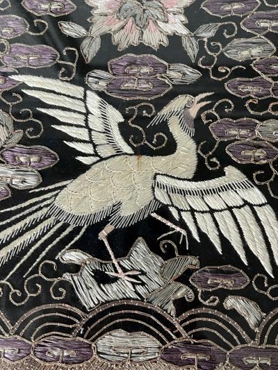 Pair of Framed Chinese Embroidered Ninth Rank Badges Qing Dynasty