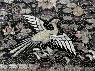 Pair of Framed Chinese Embroidered Ninth Rank Badges Qing Dynasty