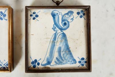 Pair of Framed Delft Portrait Tiles