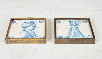 Pair of Framed Delft Portrait Tiles