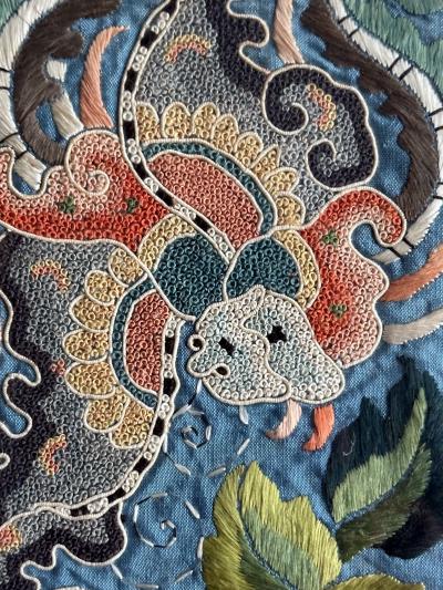 Pair of Framed Fine Chinese Antique Embroidery Panels with Forbidden Knots