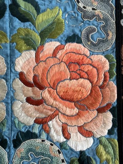 Pair of Framed Fine Chinese Antique Embroidery Panels with Forbidden Knots