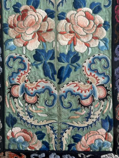 Pair of Framed Fine Chinese Antique Embroidery Panels with Forbidden Knots