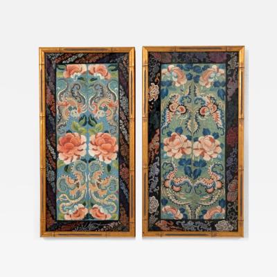 Pair of Framed Fine Chinese Antique Embroidery Panels with Forbidden Knots