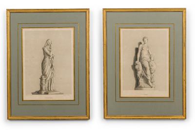 Pair of Framed French Figural Engraving Prints Titled Vestale and Euterpe 