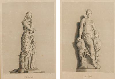 Pair of Framed French Figural Engraving Prints Titled Vestale and Euterpe 