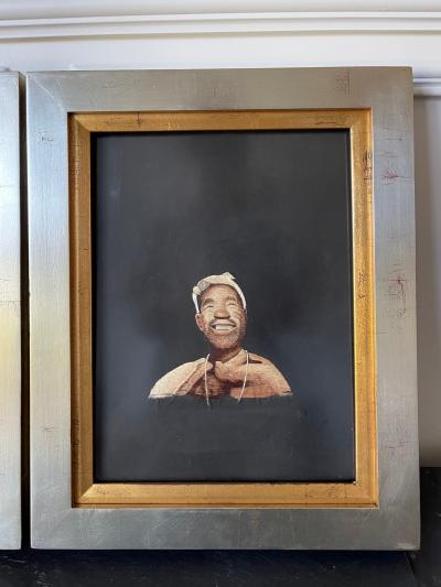 Pair of Framed Japanese Embroidery Art Portraits