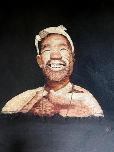 Pair of Framed Japanese Embroidery Art Portraits