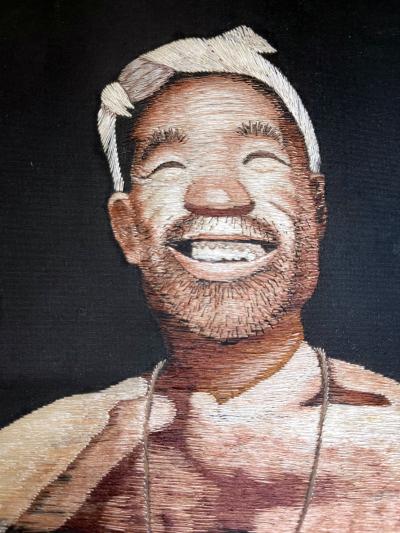 Pair of Framed Japanese Embroidery Art Portraits