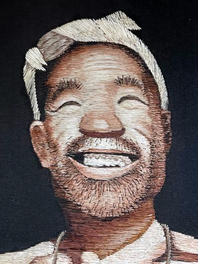 Pair of Framed Japanese Embroidery Art Portraits