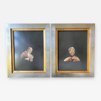 Pair of Framed Japanese Embroidery Art Portraits