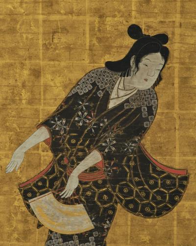 Pair of Framed Single Panels Hikone Ukiyo e Style Dancers