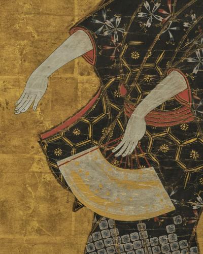 Pair of Framed Single Panels Hikone Ukiyo e Style Dancers