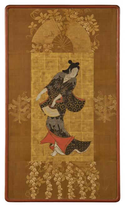 Pair of Framed Single Panels Hikone Ukiyo e Style Dancers