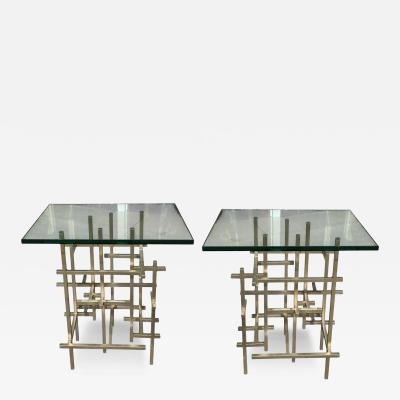 Pair of Fran Taubman Style Modern Silvered Metal Side Tables