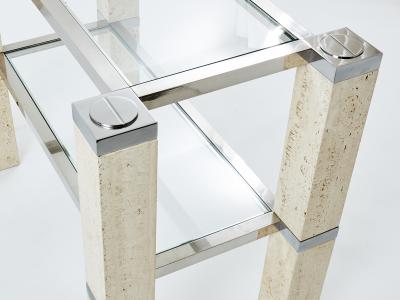 Pair of Fran ois Catroux chrome and travertine console tables 1973