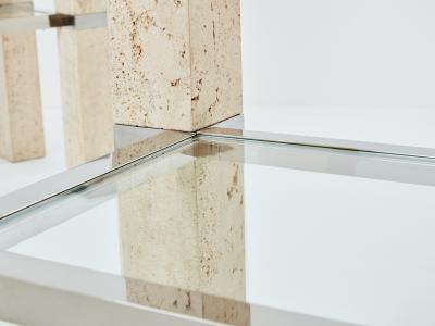 Pair of Fran ois Catroux chrome and travertine console tables 1973