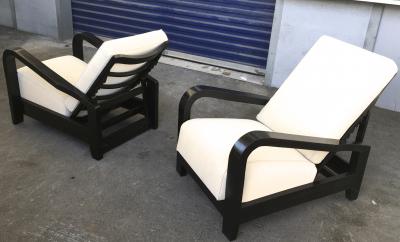 Pair of France 50s Exceptional Leaning Comfy Lounge Chairs Fully Restored