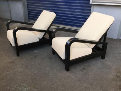 Pair of France 50s Exceptional Leaning Comfy Lounge Chairs Fully Restored