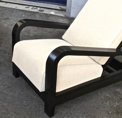 Pair of France 50s Exceptional Leaning Comfy Lounge Chairs Fully Restored