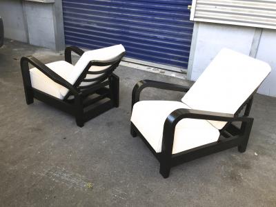 Pair of France 50s Exceptional Leaning Comfy Lounge Chairs Fully Restored