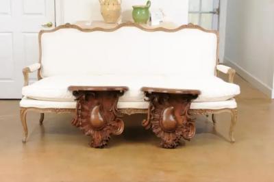 Pair of French 1760s Louis XV Period Walnut Wall Brackets with Rocailles Motifs