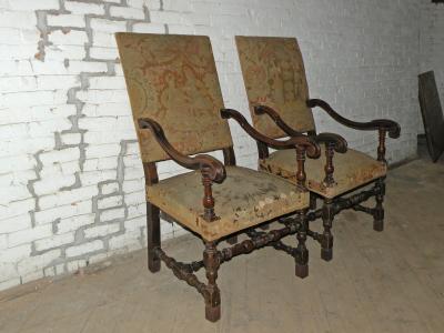 Pair of French 17th Century Louis XIV Walnut Armchairs
