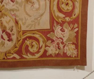 Pair of French 1850s Aubusson Floral Tapestries with Rinceaux Arabesques