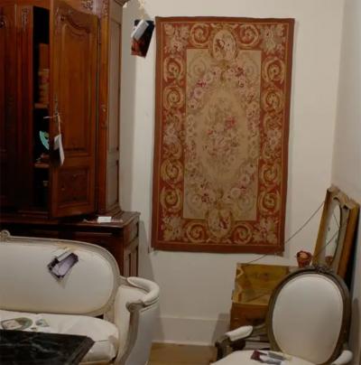 Pair of French 1850s Aubusson Floral Tapestries with Rinceaux Arabesques