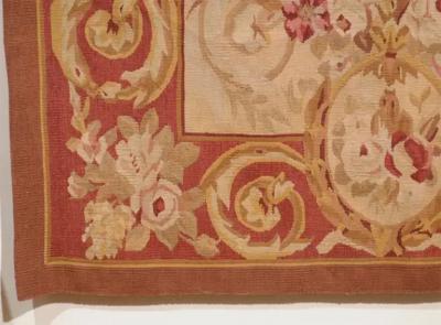 Pair of French 1850s Aubusson Floral Tapestries with Rinceaux Arabesques