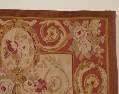 Pair of French 1850s Aubusson Floral Tapestries with Rinceaux Arabesques