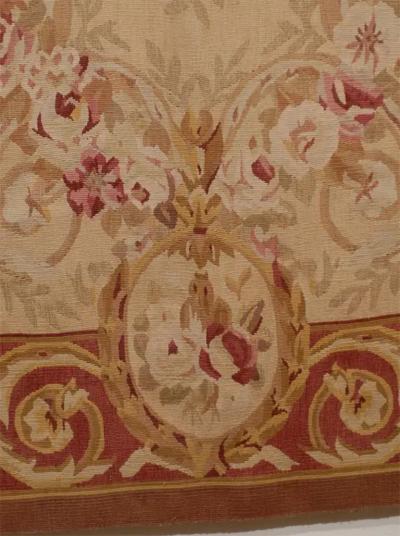 Pair of French 1850s Aubusson Floral Tapestries with Rinceaux Arabesques