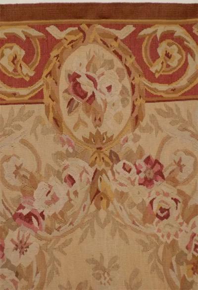 Pair of French 1850s Aubusson Floral Tapestries with Rinceaux Arabesques