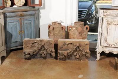 Pair of French 1860s Napoleon III Terracotta Architectural Fragments with Fruits