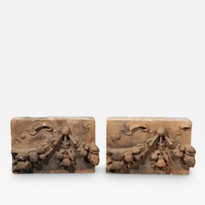 Pair of French 1860s Napoleon III Terracotta Architectural Fragments with Fruits