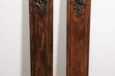 Pair of French 1890s Carved Wooden Panels with Ribbon Tied Bouquets and Urns