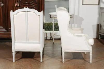 Pair of French 1890s Louis XVI Style Painted Wood Berg re Chairs with Upholstery